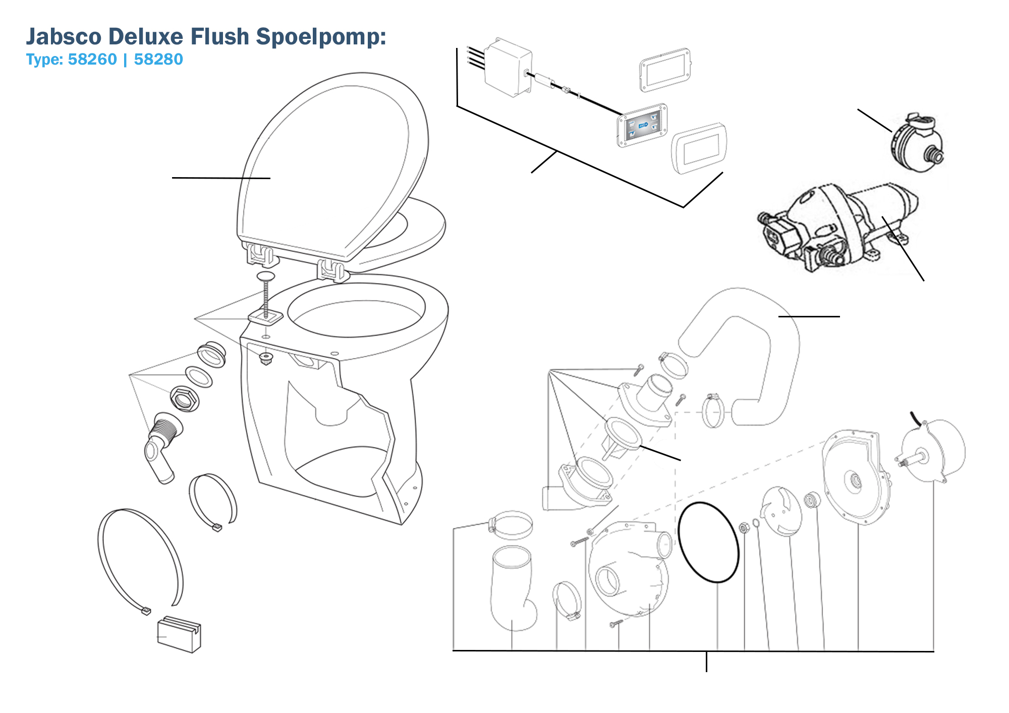 Jabsco Deluxe Flush met Spoelpomp Onderdelen