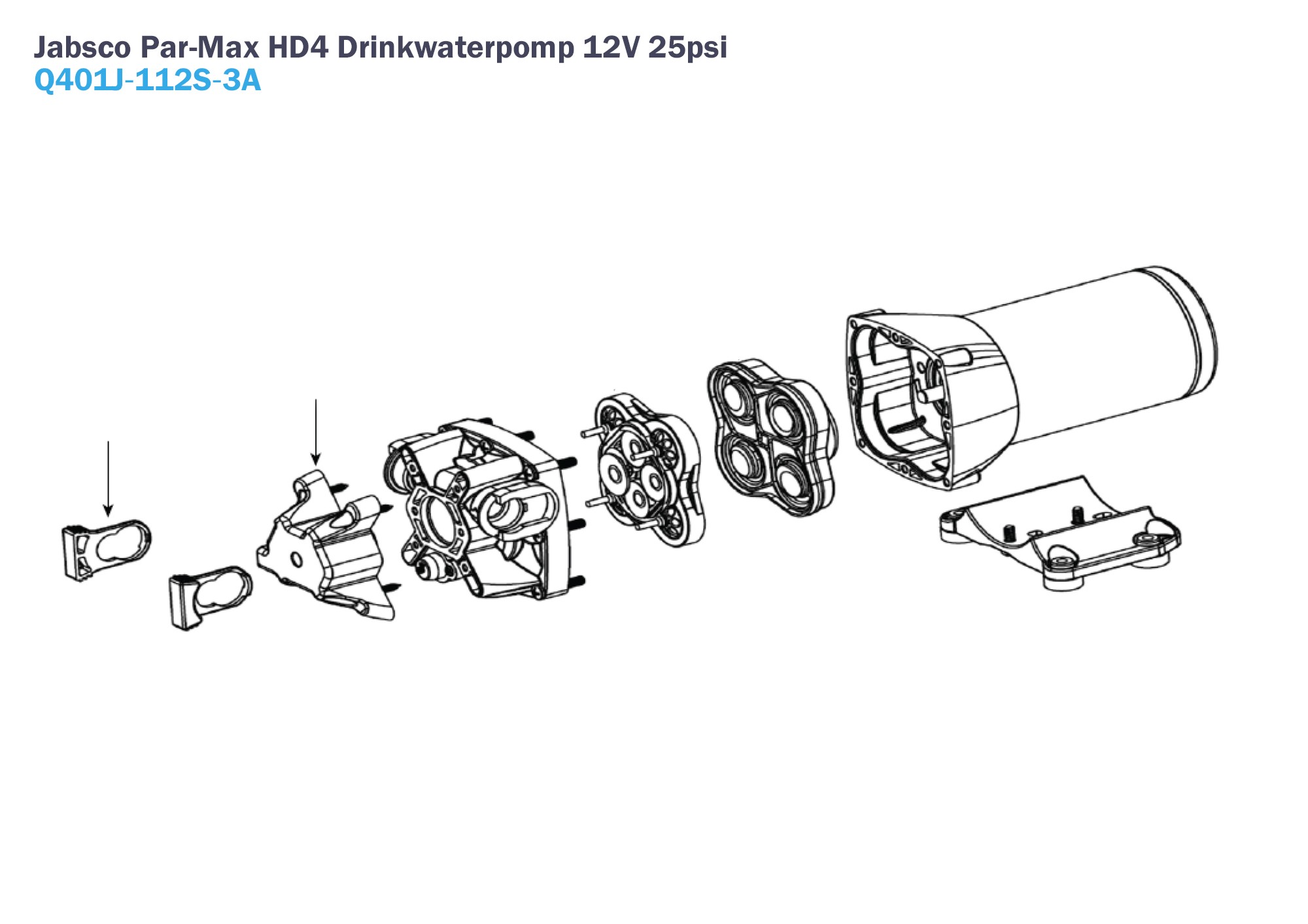 Jabsco Par Max HD4 Drinkwaterpomp Q401J-112S-3A 25psi Onderdelen Jabsco Par Max HD4 Drinkwaterpomp Q401J-112S-3A 25psi Onderdelen