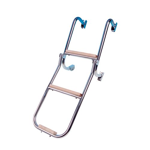 Zwemtrap met 3 houten treden, inklapbaar, RVS, 86cm