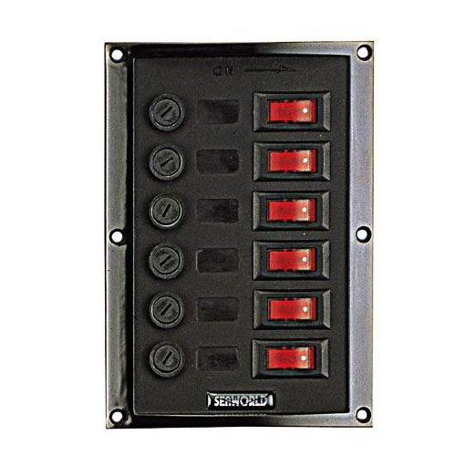 Schakelpaneel met 6 schakelaars en zekeringen