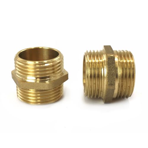 Messing dubbelnippel met zeskant