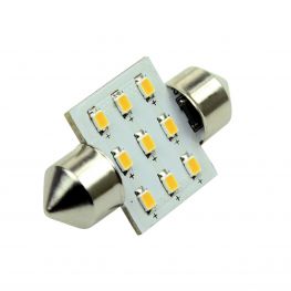LED 31mm buislamp, 9x SMD, 10-30v, dimbaar, warmwit