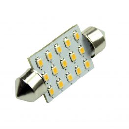 LED 37mm buislamp, 15x SMD, 10-30v, dimbaar, warmwit