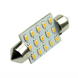LED 42mm buislamp, 15x SMD, 10-30v, dimbaar, warmwit