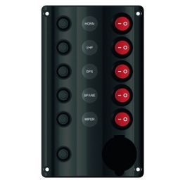 Allpa Schakelpaneel spatwaterdicht met 5 schakelaars en 12 volt stopcontact