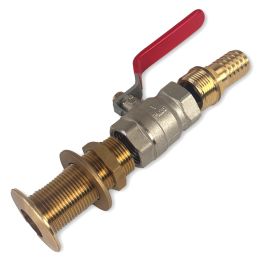 Messing Huiddoorvoer met Afsluiter Set 1 1/2" (48 mm) Schroefdraad en 38 mm Slangtule