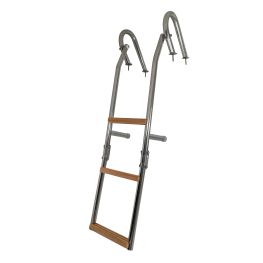 Zwemtrap met handrailing, inklapbaar, 3 houten treden, uitgeklapt