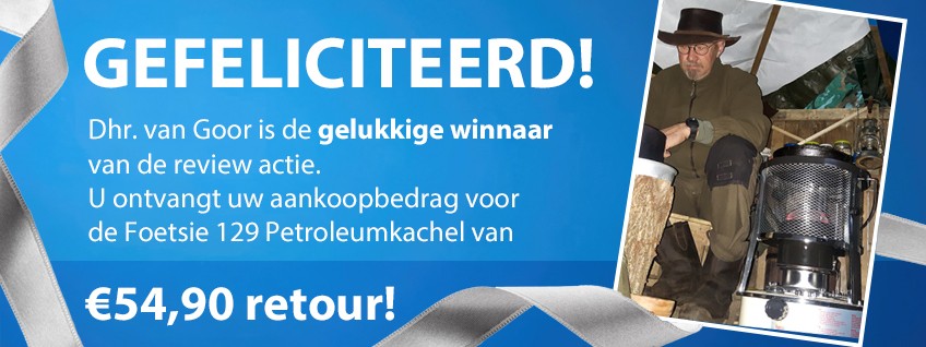 Schrijf een review en win uw aankoopbedrag terug winnaar De heer van Goor